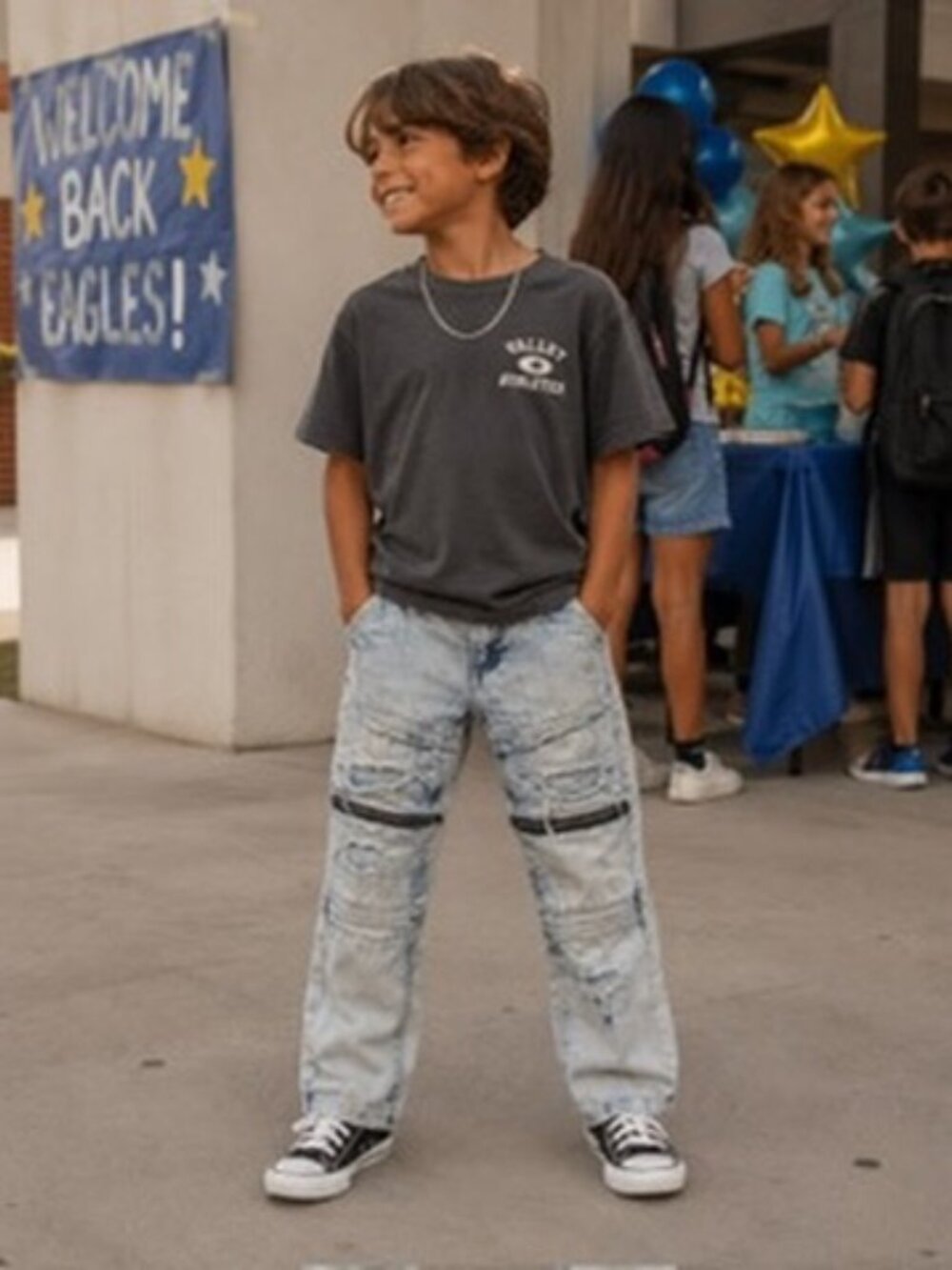 Encrypted Boys Size 6 Distressed Light Wash Moto Cargo Jeans Zip Accent Denim Pa